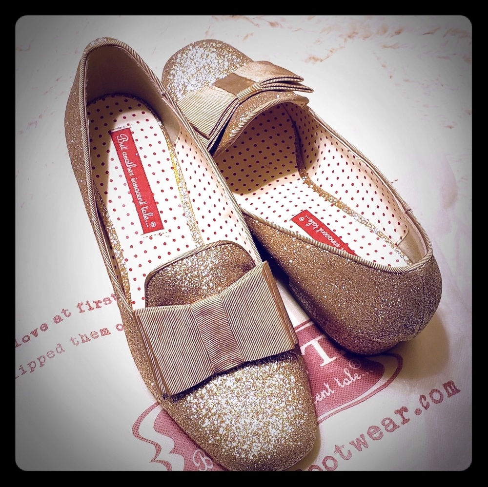 BAIT Gold Glitter Heeled Loafers